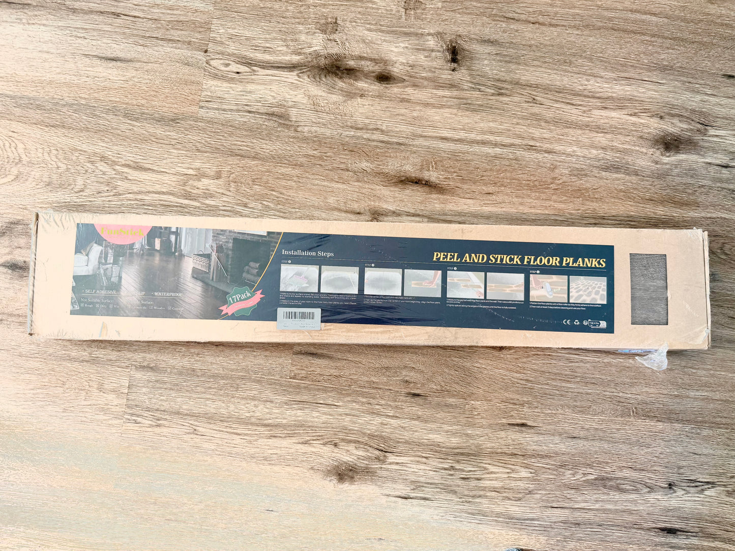 Peel and Stick Floor Planks 17-Pack – Waterproof Self-Adhesive Retro Wood-Look Vinyl