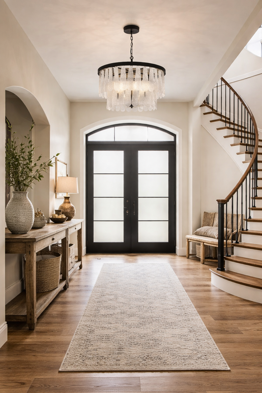 Modern Boho Glass Pendant Chandelier – 6-Light Black Farmhouse Waterfall Hanging Light