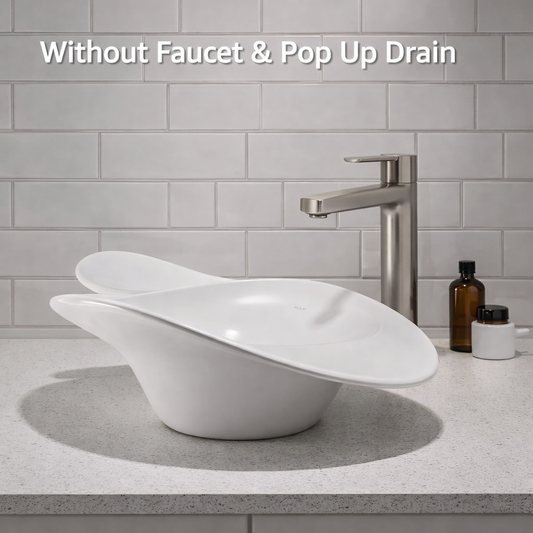 White Semi-Recessed Bathroom Vessel Sink – 20" Modern Ceramic Drop-In Sink