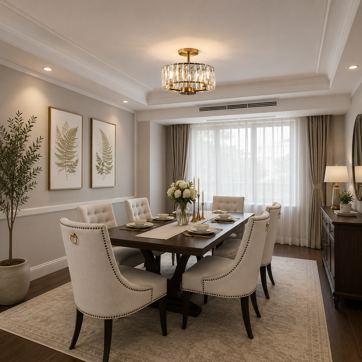 Modern Gold Crystal Semi-Flush Mount Chandelier – 12.5" 3-Light K9 Crystal Ceiling Light