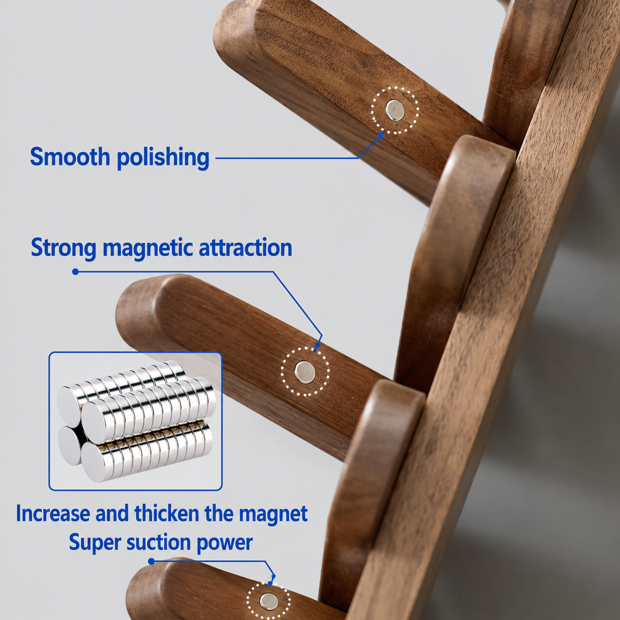 Modern Flip-Down Wooden Wall Coat Rack – 8 Folding Hooks in Walnut & Beech Wood
