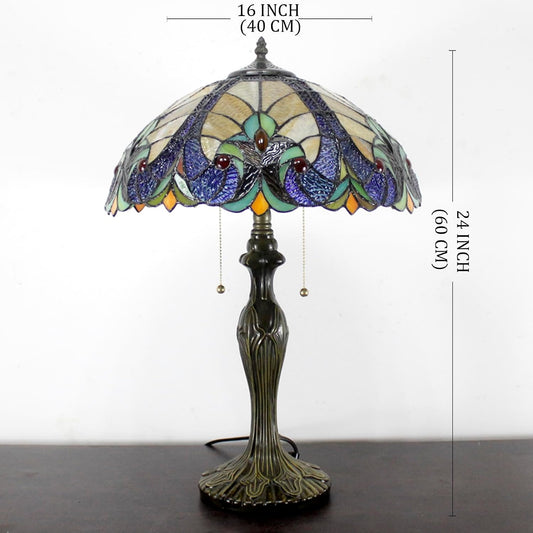Tiffany Style Stained Glass Table Lamp – 19" Blue & Purple Dragonfly Accent Lamp