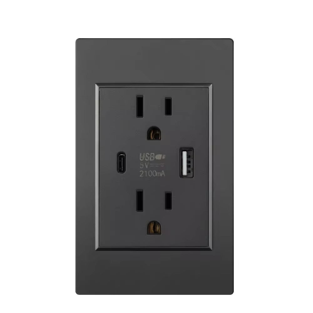 Matte black wall outlet with USB-C and USB-A charging ports