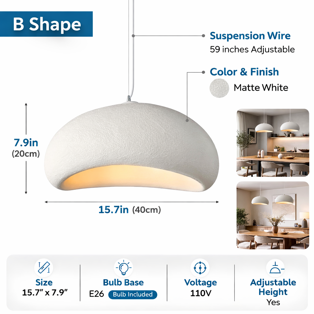 40cm Wabi Sabi Pendant Light – Matte White Japanese Bird Nest Hanging Lamp (E26 Included)