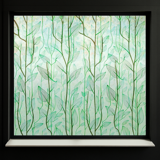 Green Plants Window Privacy Film – Static Cling Decorative Glass Cover (35.4" × 157.4")