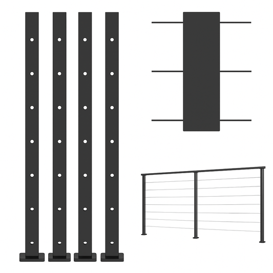 Muzata 4-Pack 42” Black Cable Railing Posts – T304 Stainless Steel Surface-Mount System