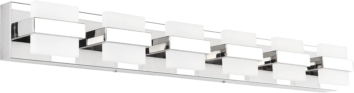 Bathroom vanity light – 41" chrome 6-light LED fixture with modern acrylic design for stylish illumination.