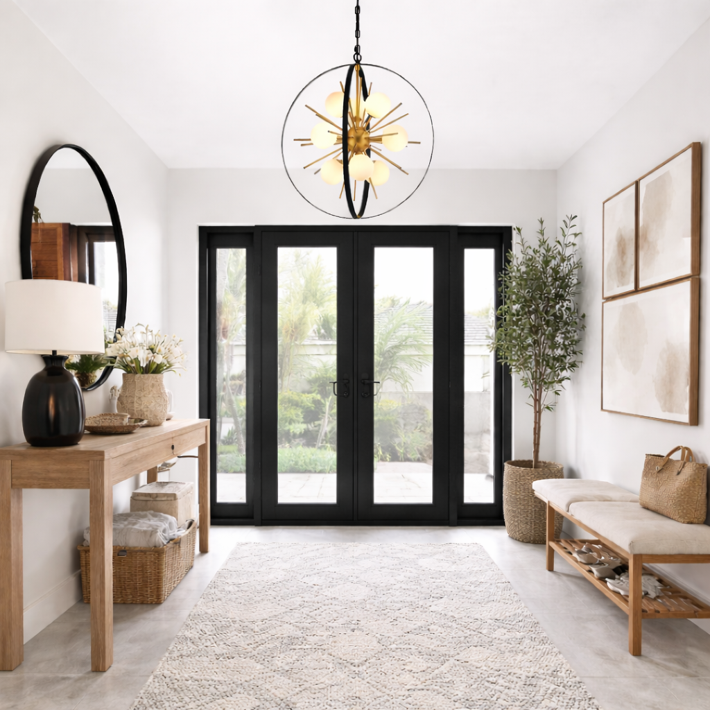 Black and Gold Sputnik Chandelier Entryway