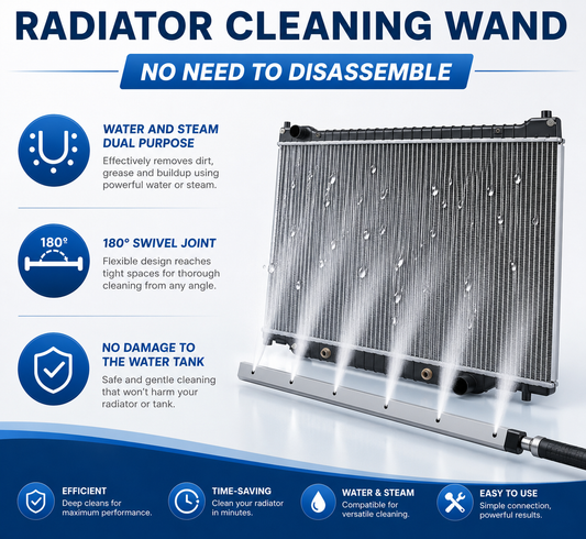 40" Professional Radiator Cleaning Wand Kit with 6 Spray Nozzles, Scrub Brush & Dual Air/Water Adapters
