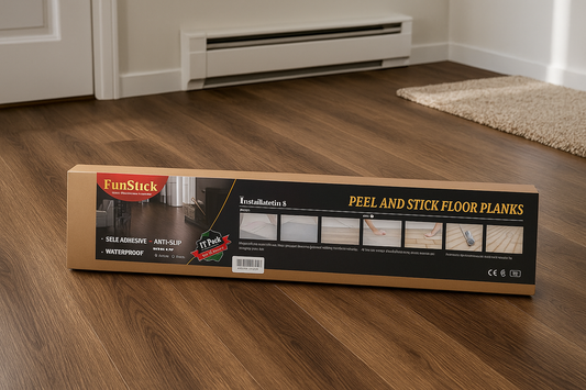 FunStick 17 Pack Peel & Stick Floor Planks – Waterproof Wood Look Vinyl Flooring