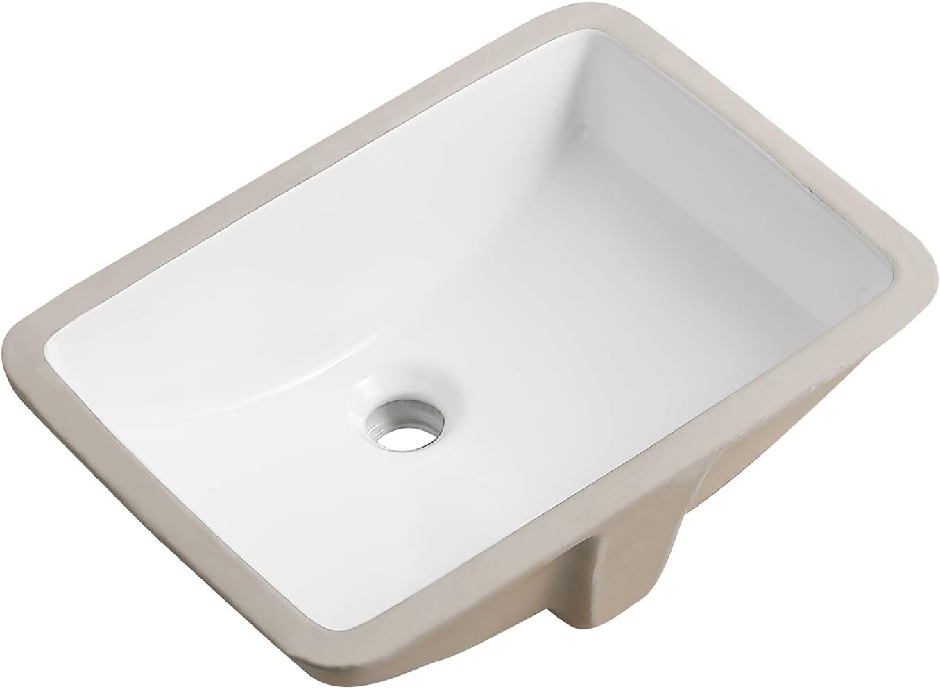 18" White Ceramic Undermount Bathroom Sink – Rectangular Porcelain Vanity Basin with Overflow