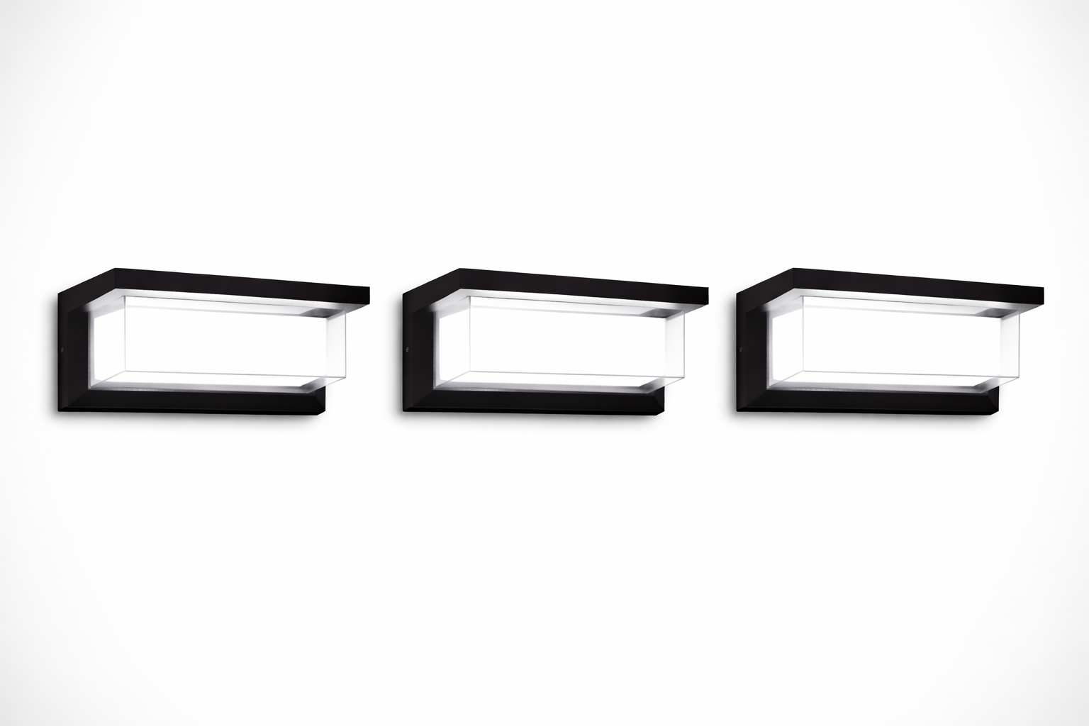 LED Outdoor Wall Lights in sleek black design, 3-pack set for modern exterior illumination.