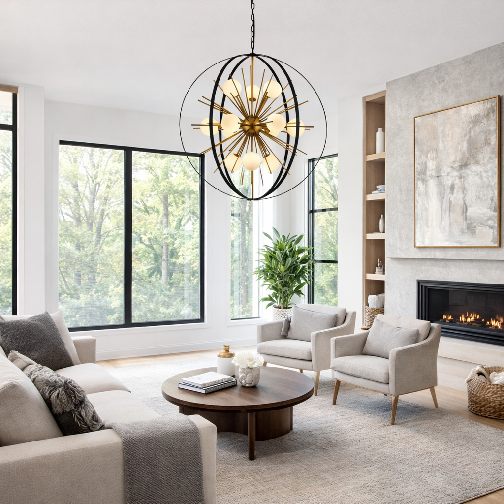 Black and Gold Sputnik Chandelier - Living Room
