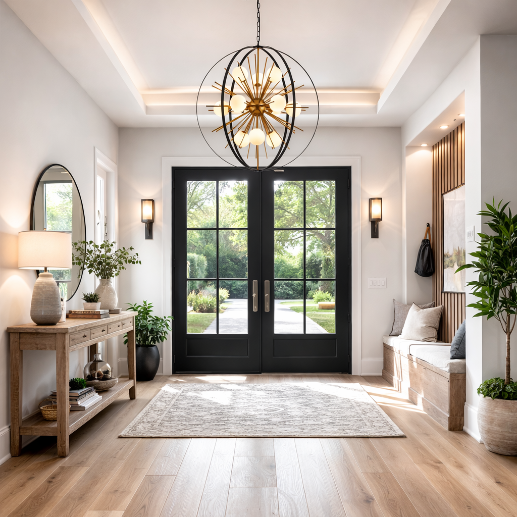 Black and Gold Sputnik Chandelier - Entryway