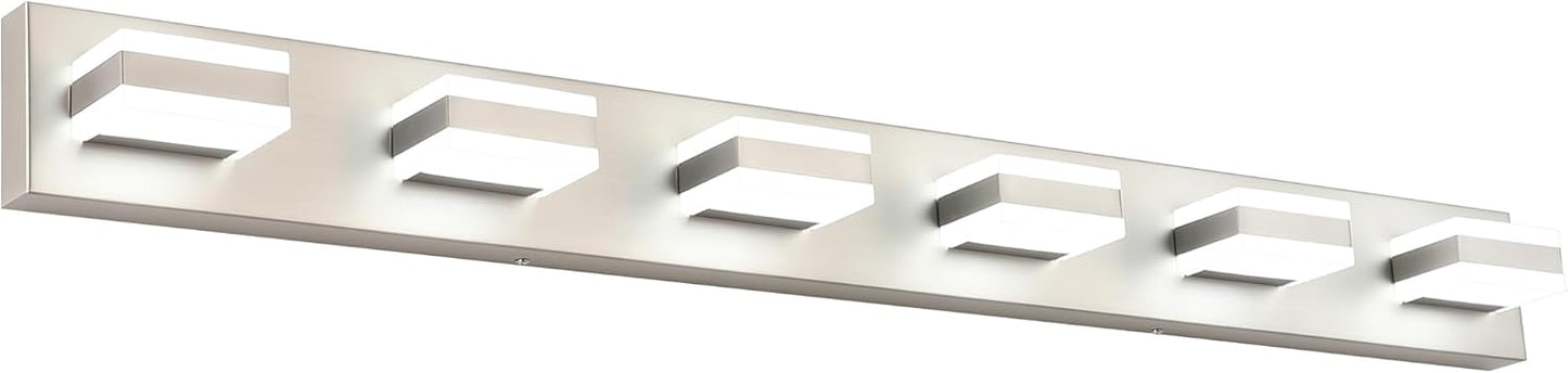 bathroom vanity light – LED Modern Brushed Nickel 6-Light Dimmable Over-Mirror Wall Fixture