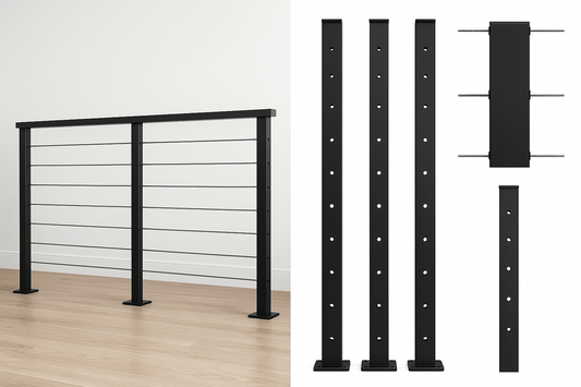 Pre-drilled cable railing post for deck installation