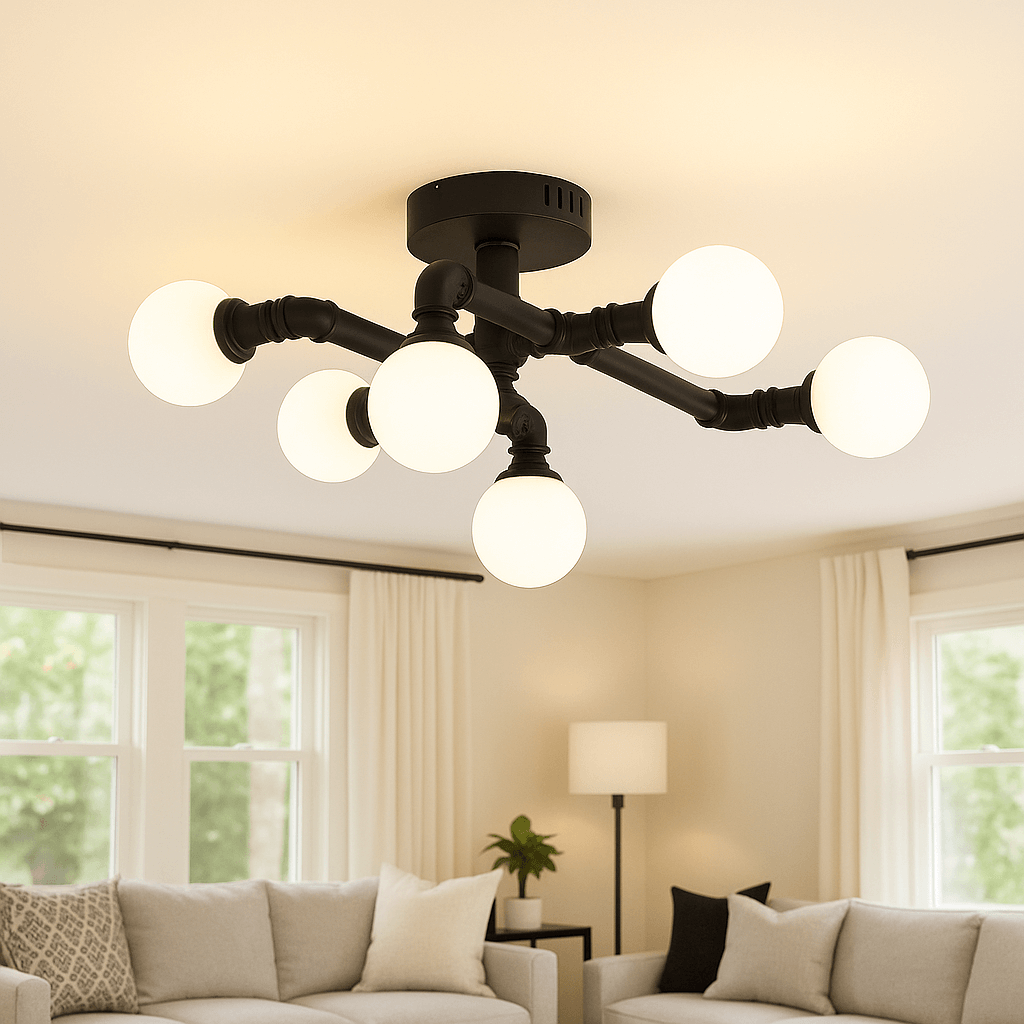 Modern 6-light LED ceiling light with remote control