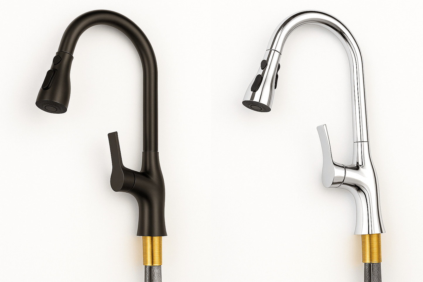 Pull-down kitchen sink faucet in stainless steel finish