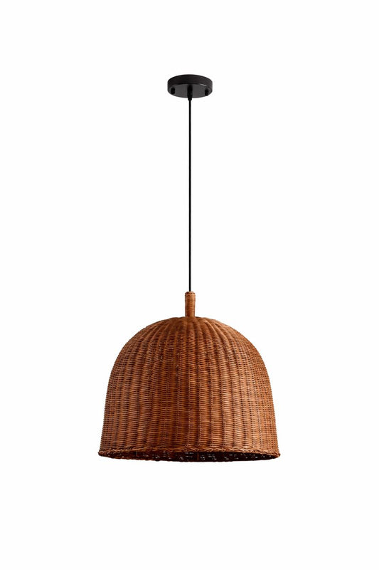 Rattan pendant light - 3-Light Dark Curry hand-woven wicker chandelier for dining spaces.