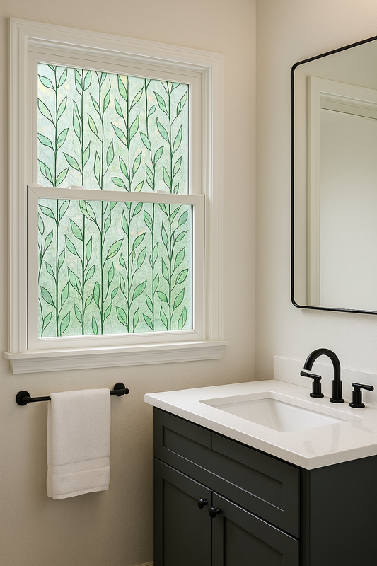 Green Plants Window Privacy Film – Static Cling Decorative Glass Cover (35.4" × 157.4")