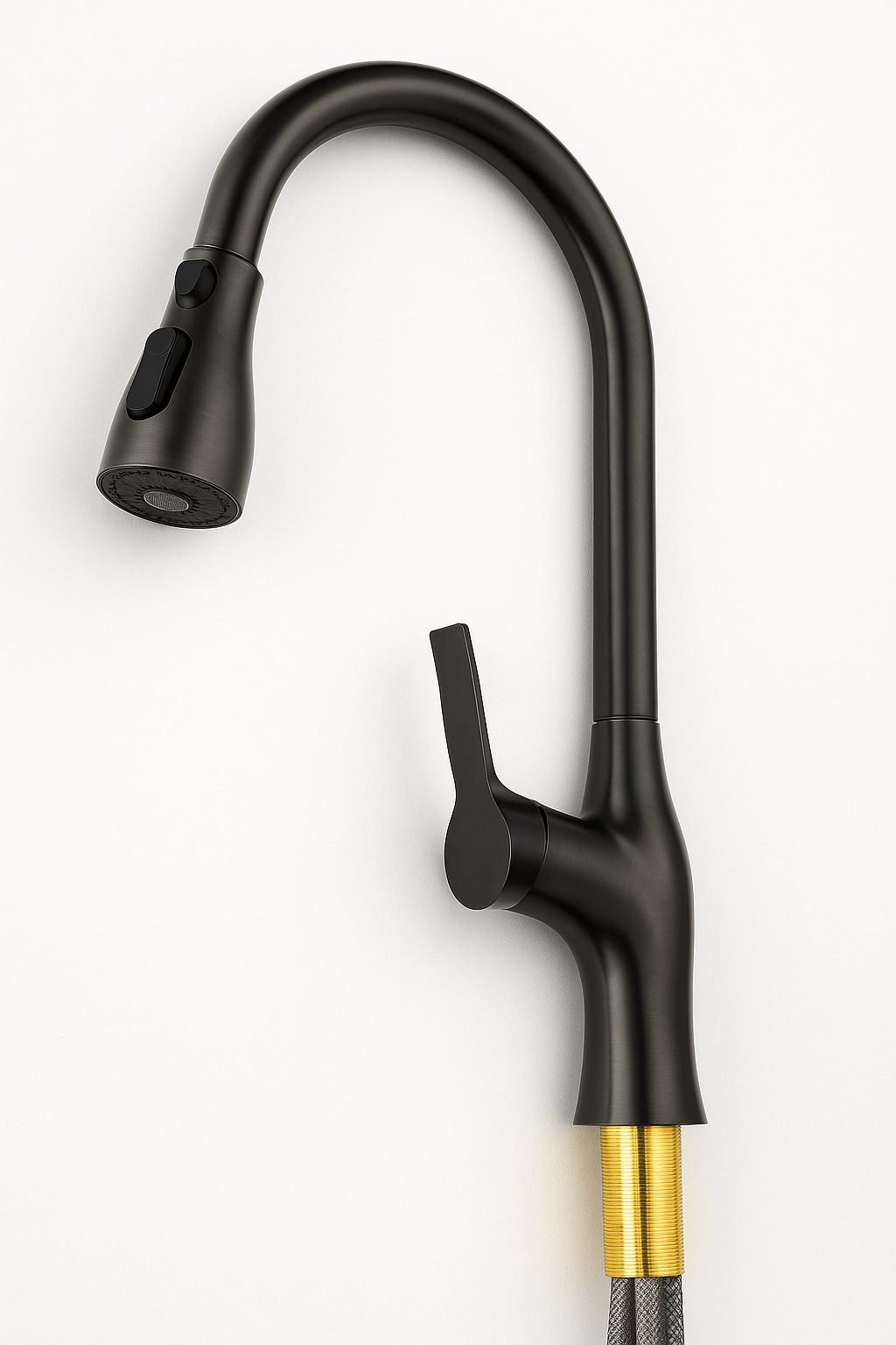 Gunmetal finish kitchen sink faucet side view