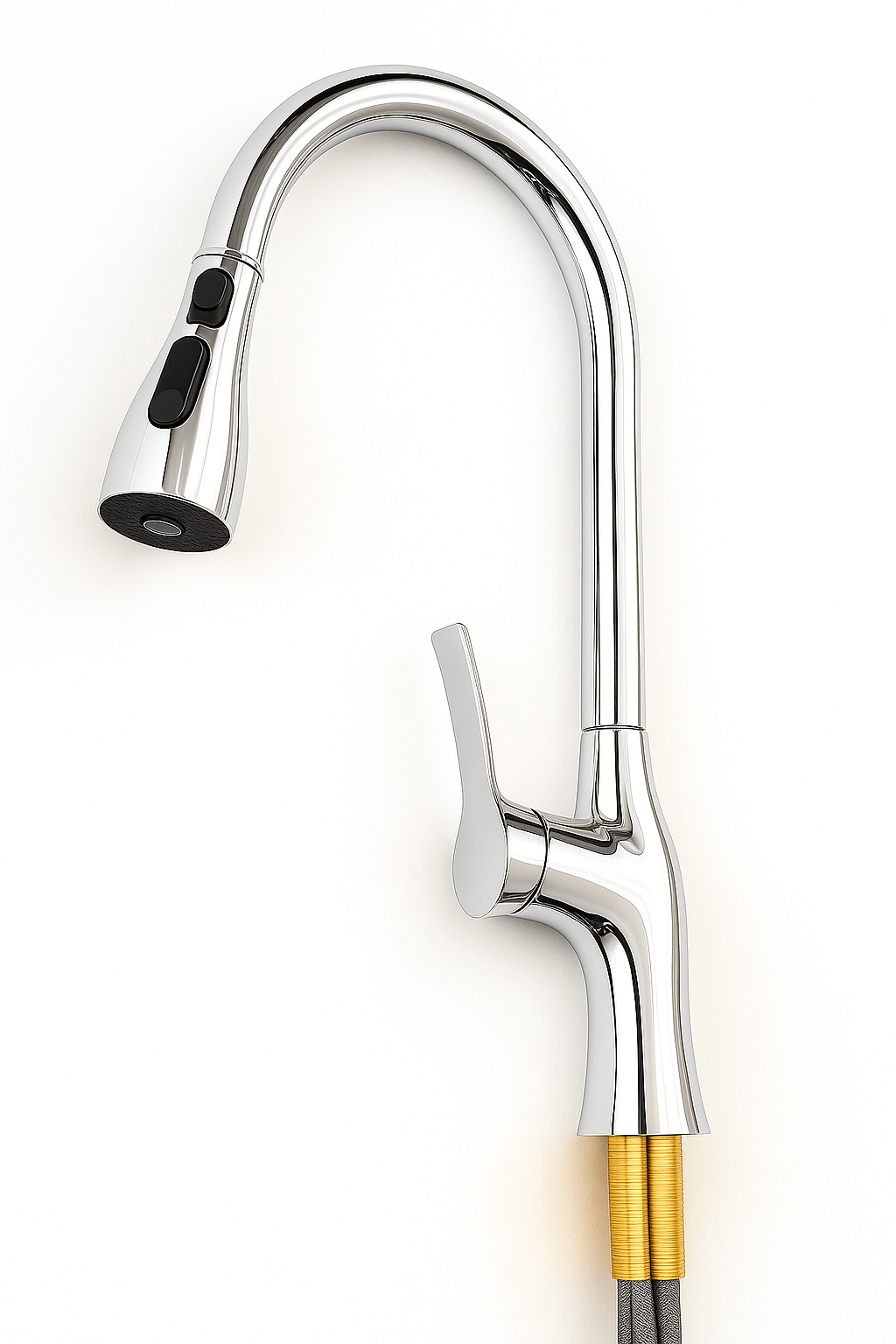 Gunmetal finish kitchen sink faucet side view