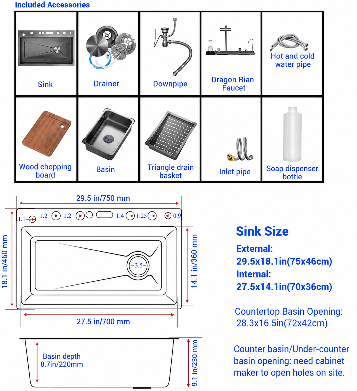 Smart Dual Waterfall Kitchen Sink Workstation with Digital Display & Pull-Out Faucet – 31.5" Stainless Steel