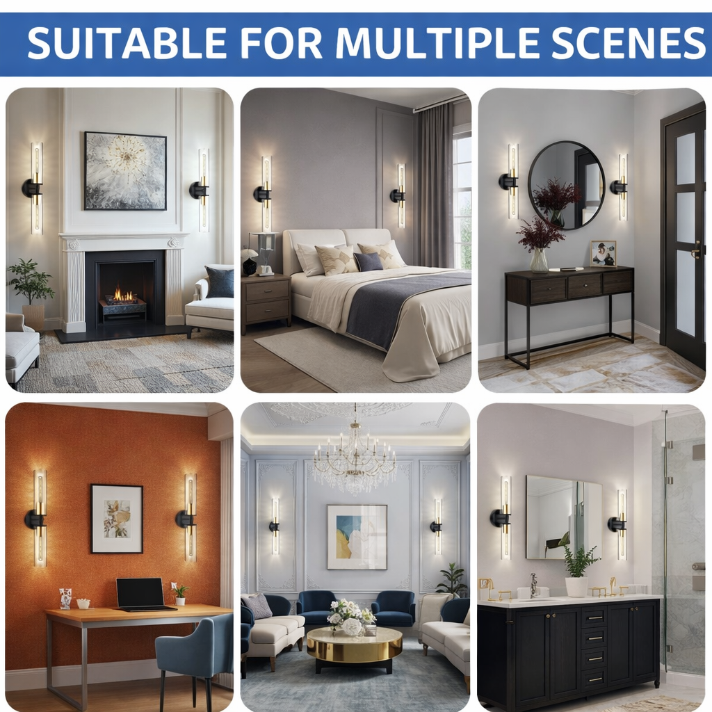 Modern Black & Gold Adjustable Wall Sconces – Set of 2 Acrylic LED Vanity Lights