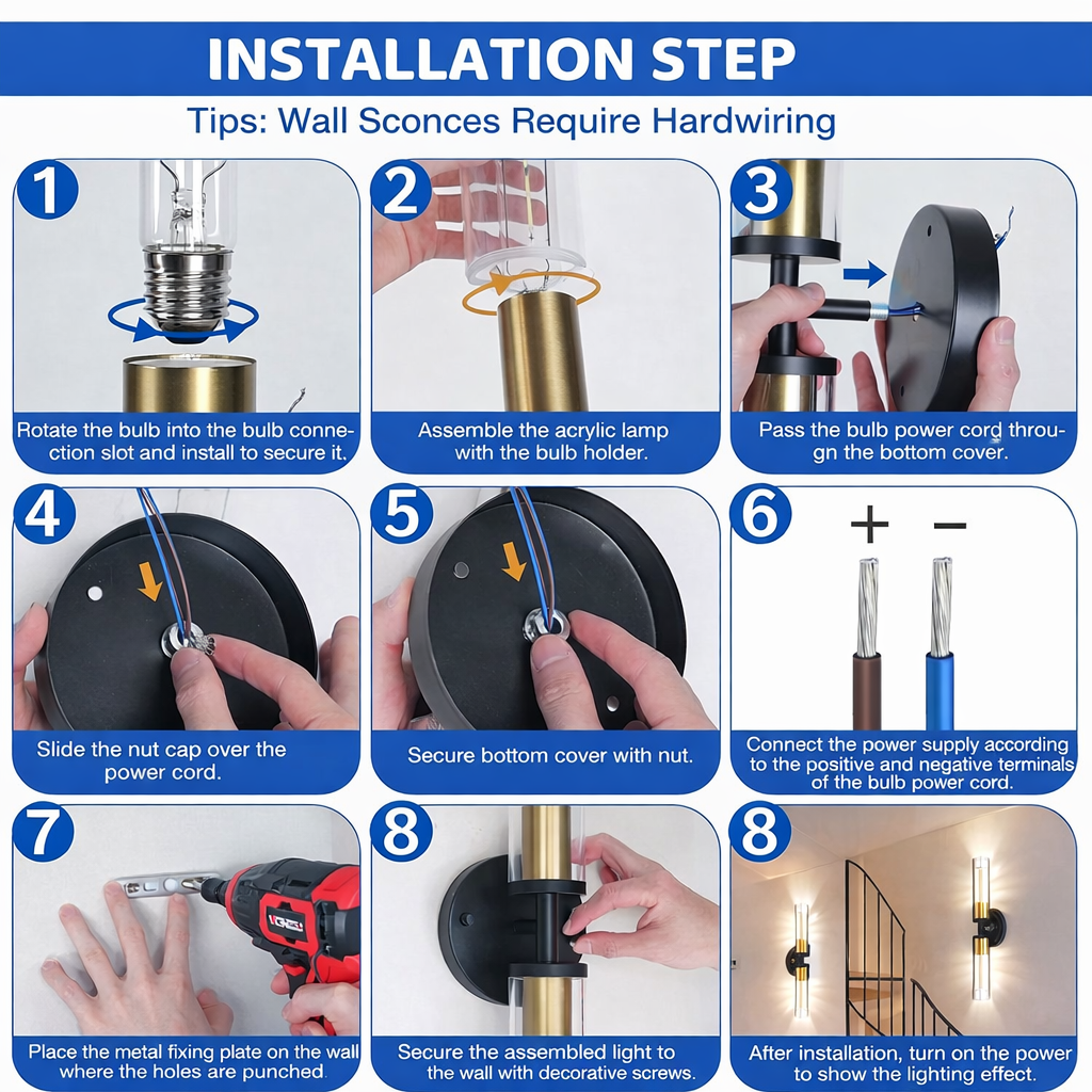 Modern Black & Gold Adjustable Wall Sconces – Set of 2 Acrylic LED Vanity Lights