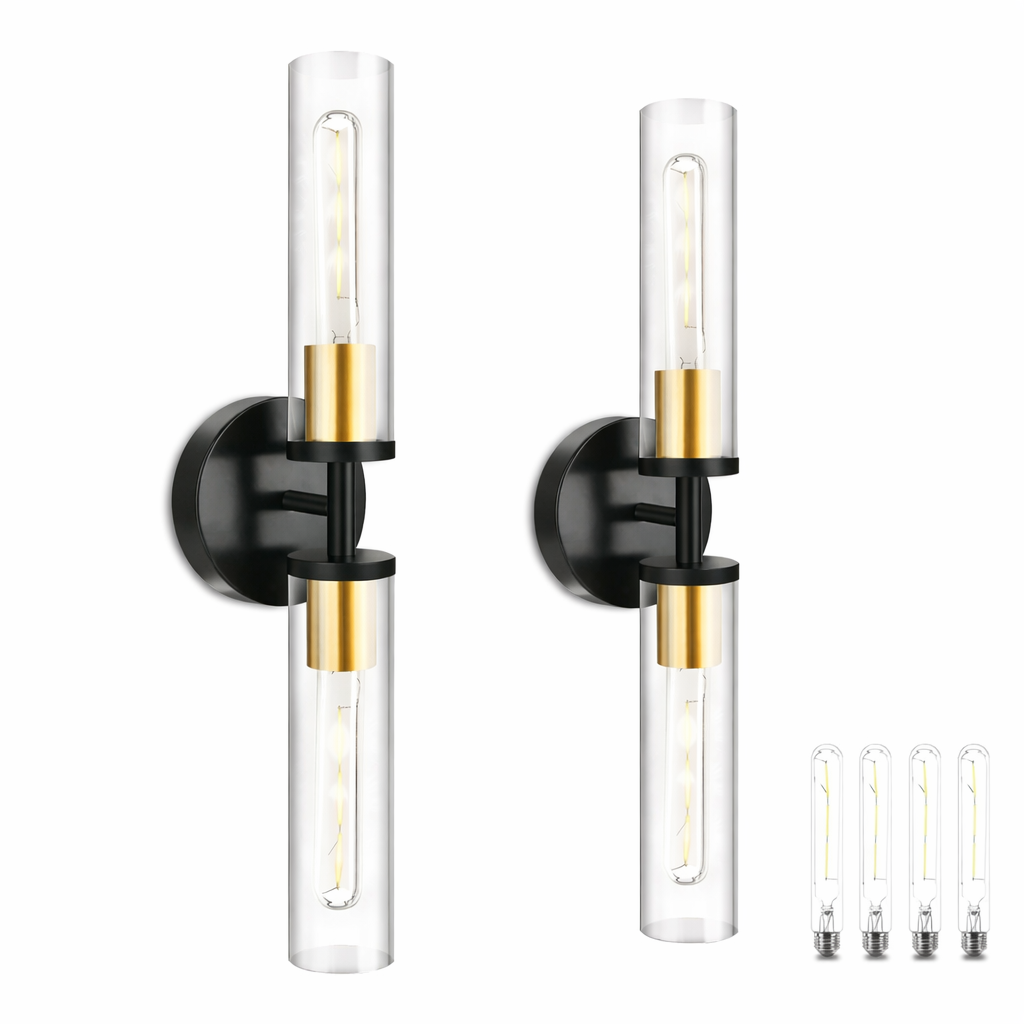 Modern Black & Gold Adjustable Wall Sconces – Set of 2 Acrylic LED Vanity Lights