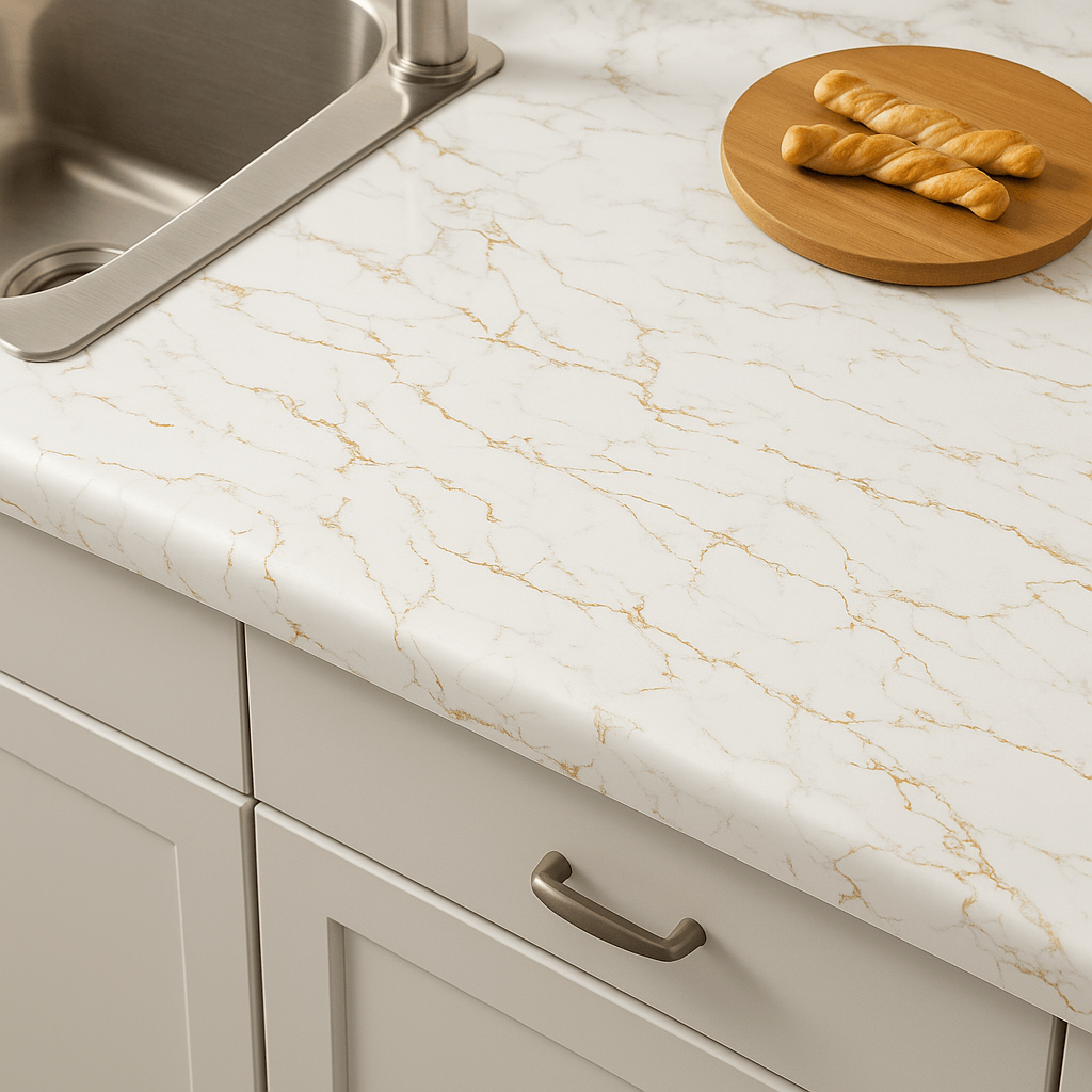 Off-white marble peel and stick wallpaper roll included in our home upgrade essentials bundle