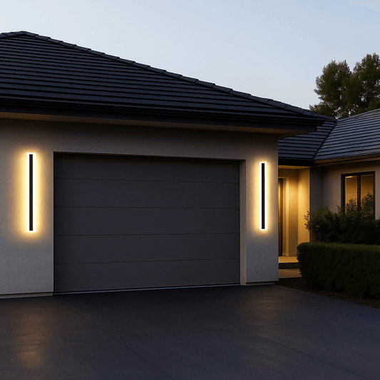 Modern black outdoor LED wall lights in 2-pack set included in our Accent Lighting Upgrade Kit