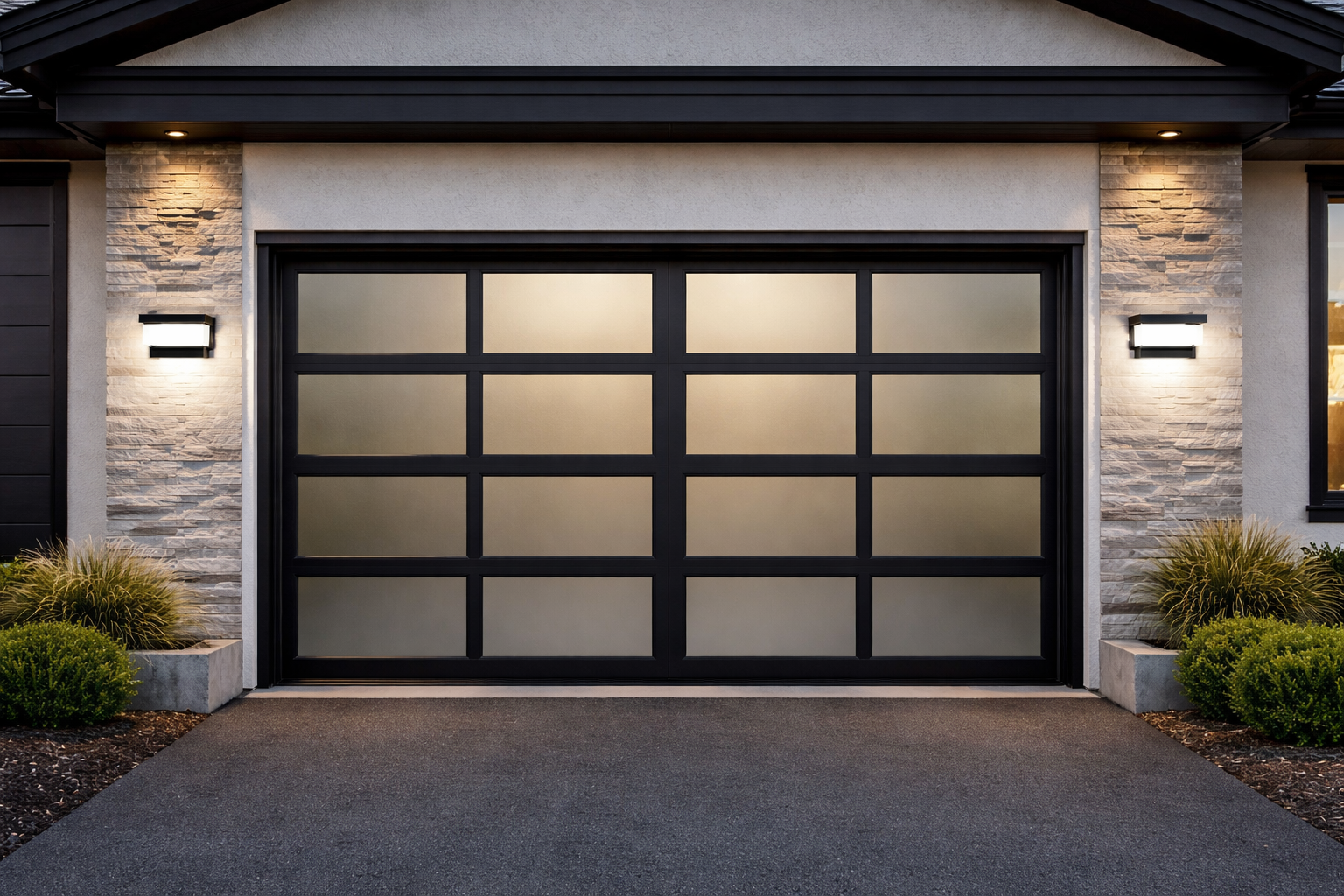 LED Outdoor Wall Lights illuminating a modern home entrance at night