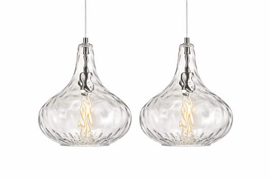 Hammered Clear Glass Pendant Light – Brushed Nickel Adjustable Ceiling Fixture (2-Pack)