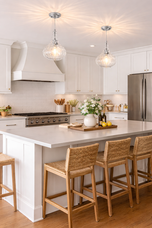 Hammered Clear Glass Pendant Light – Brushed Nickel Adjustable Ceiling Fixture (2-Pack)