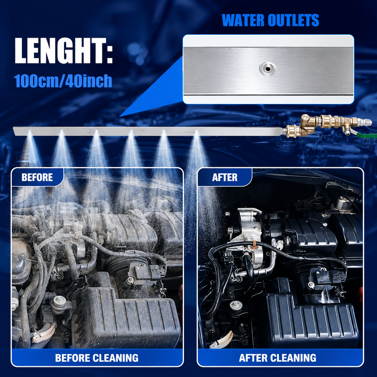 40" Professional Radiator Cleaning Wand Kit with 6 Spray Nozzles, Scrub Brush & Dual Air/Water Adapters