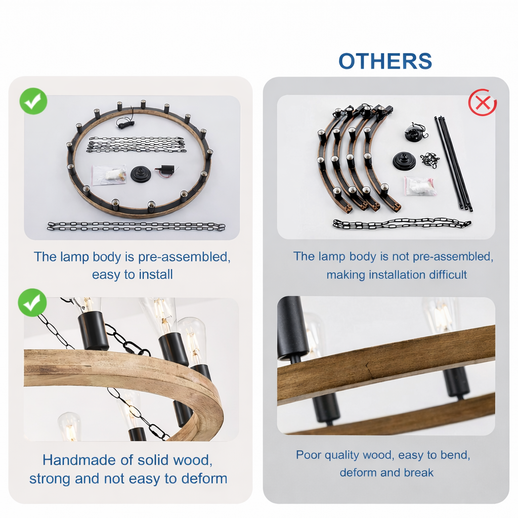 Farmhouse Wood Wagon Wheel Chandelier - Assembly