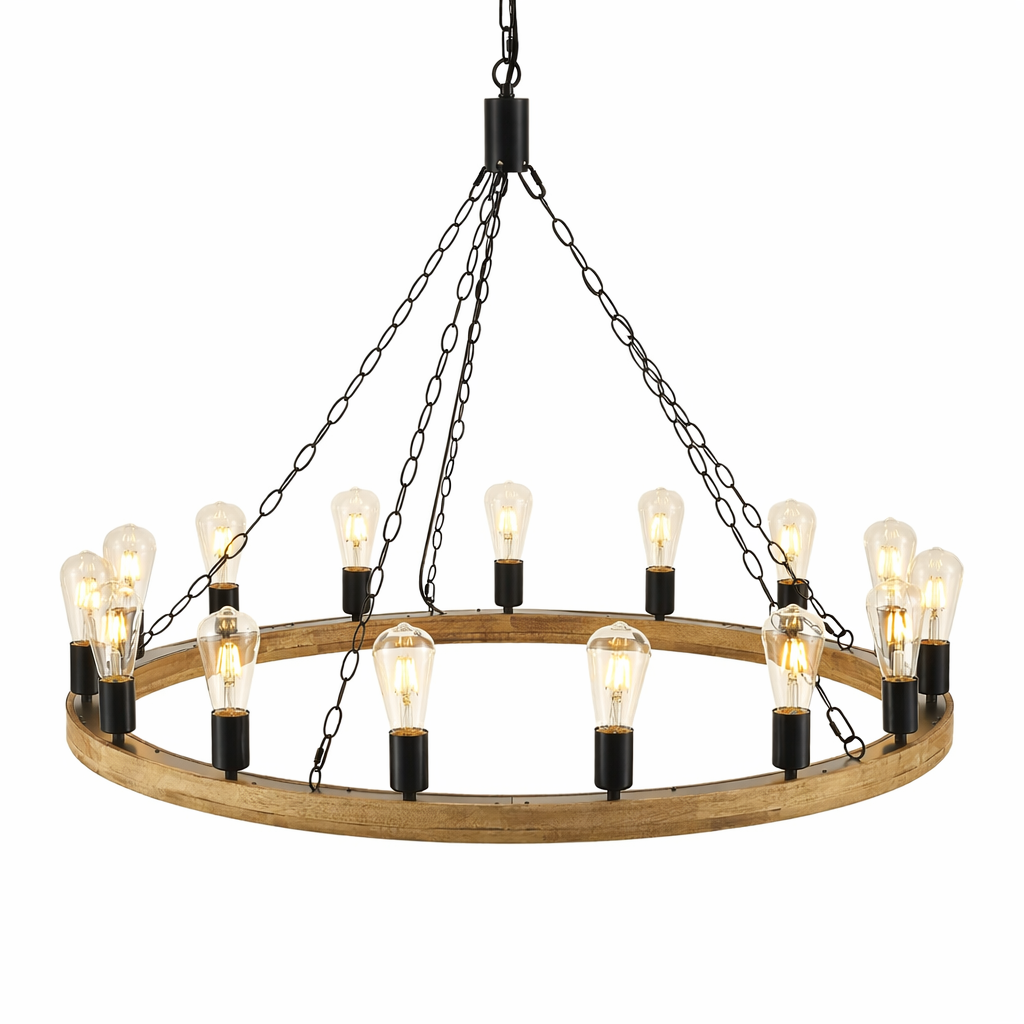 Farmhouse Wood Wagon Wheel Chandelier