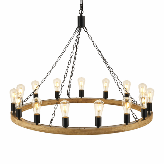 Farmhouse Wood Wagon Wheel Chandelier