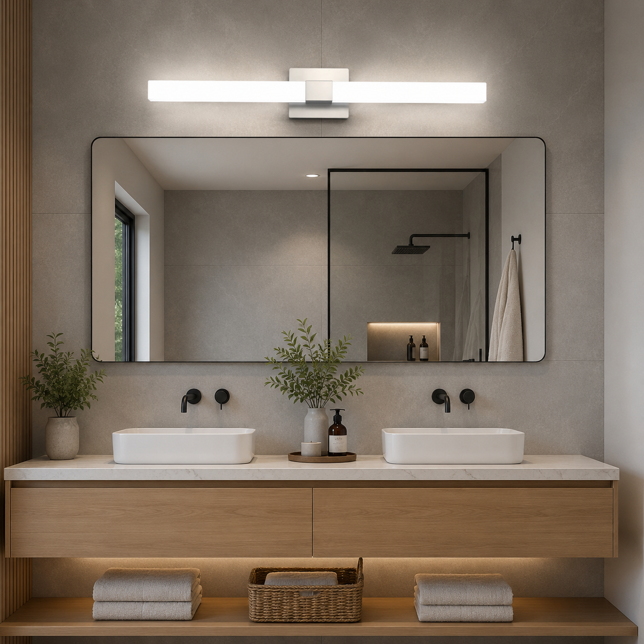 32" Modern LED Bathroom Vanity Light – Brushed Nickel Stainless Steel Wall Fixture, 6000K Bright White