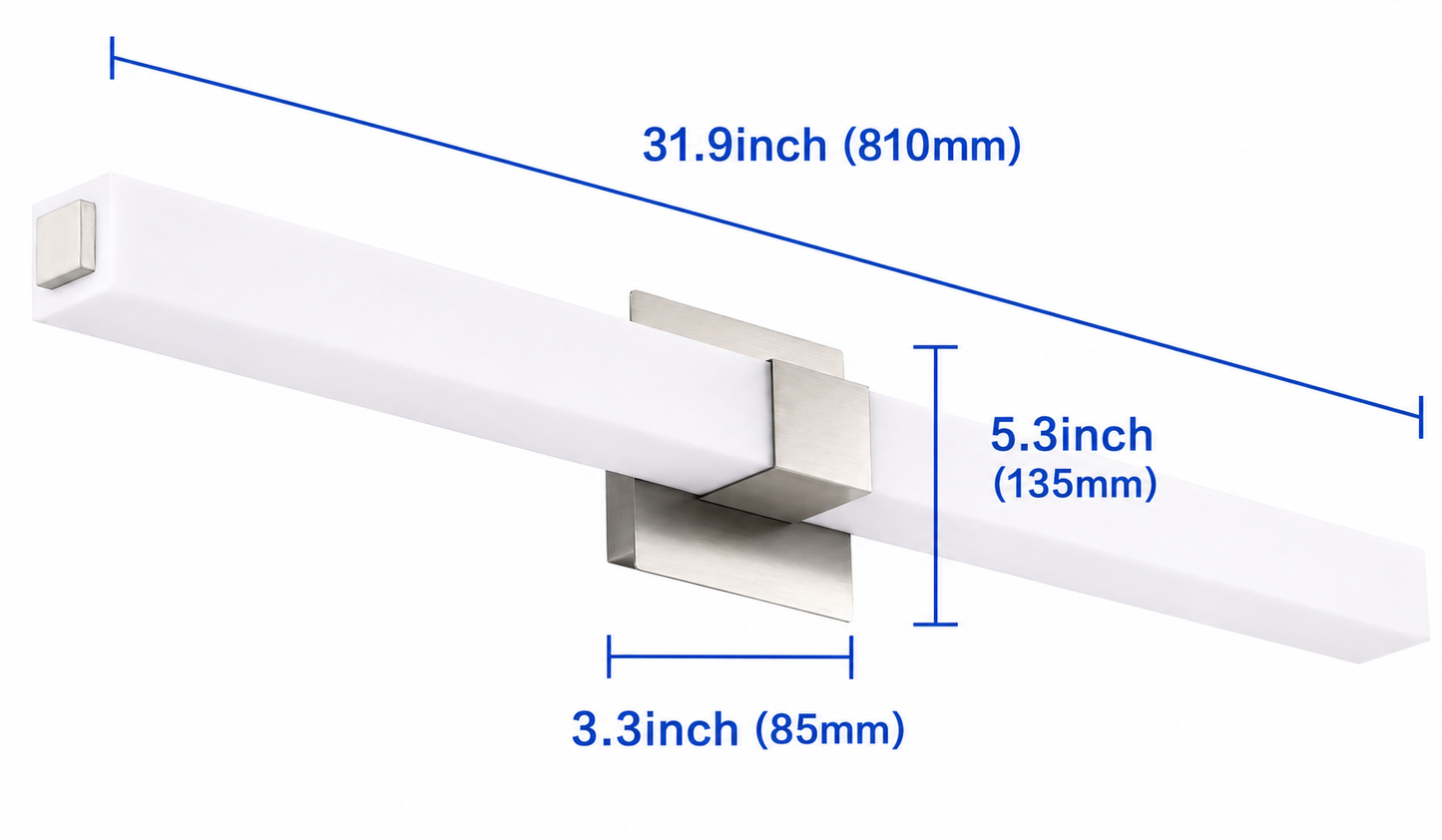 32" Modern LED Bathroom Vanity Light – Brushed Nickel Stainless Steel Wall Fixture, 6000K Bright White