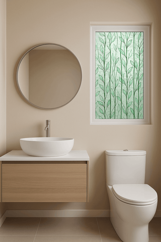 Frosted privacy film included in our Bathroom Refresh Upgrade Kit