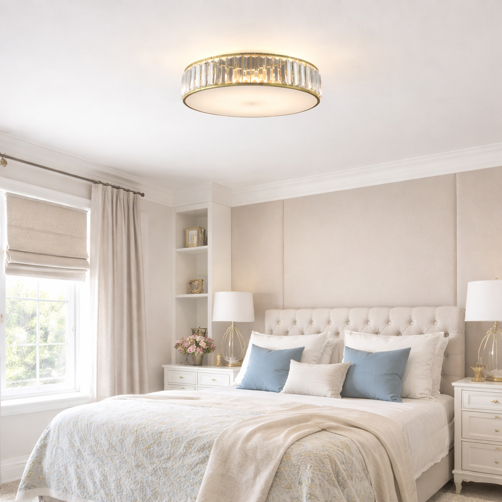 Gold Crystal Flush Mount Ceiling Light - Bedroom setting