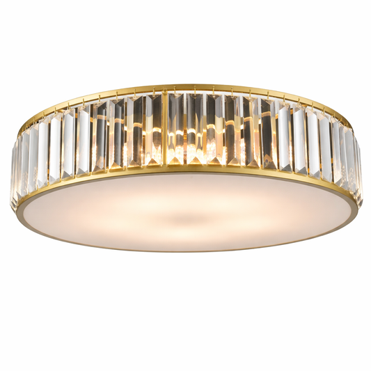 Modern Gold Crystal Flush Mount Ceiling Light – 20” 5-Light Crystal Ceiling Fixture for Bedroom, Living Room & Hallway