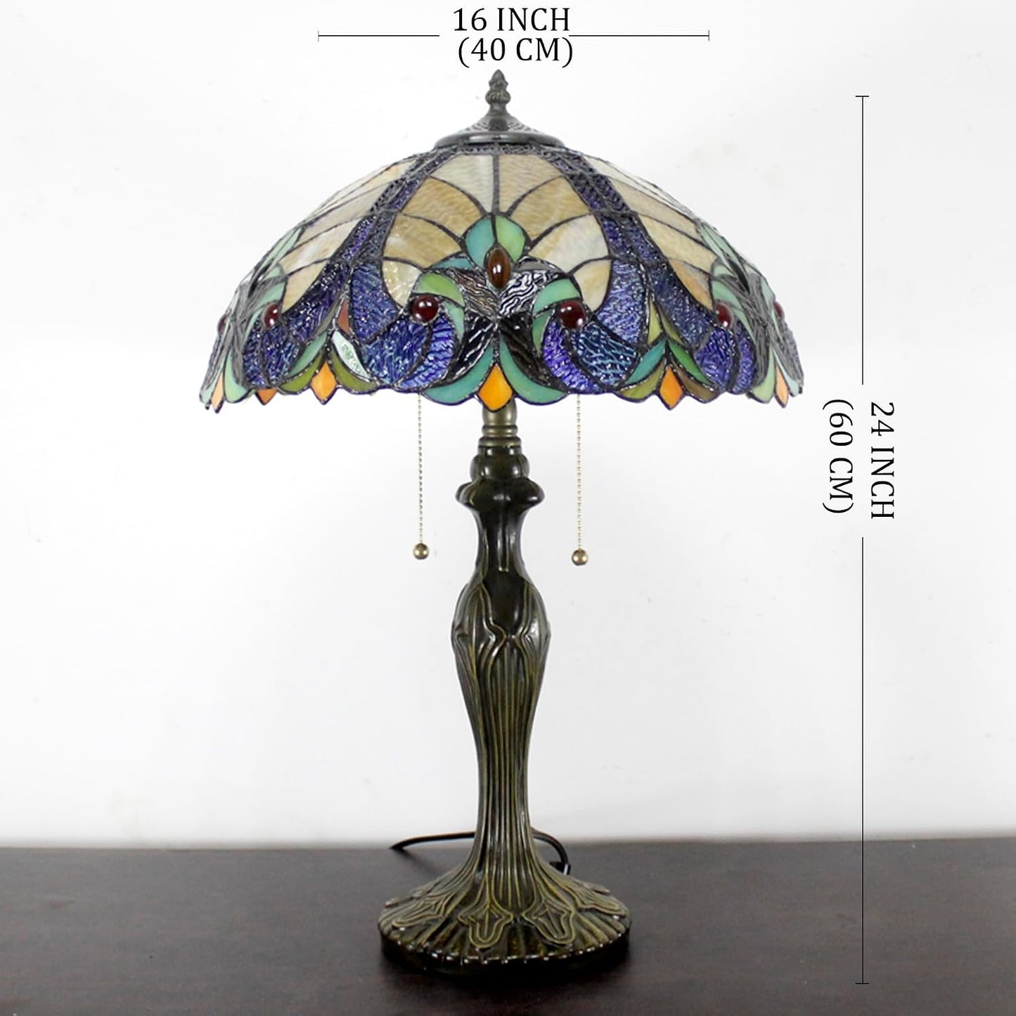 Tiffany Style Stained Glass Table Lamp – 19" Blue & Purple Dragonfly Accent Lamp