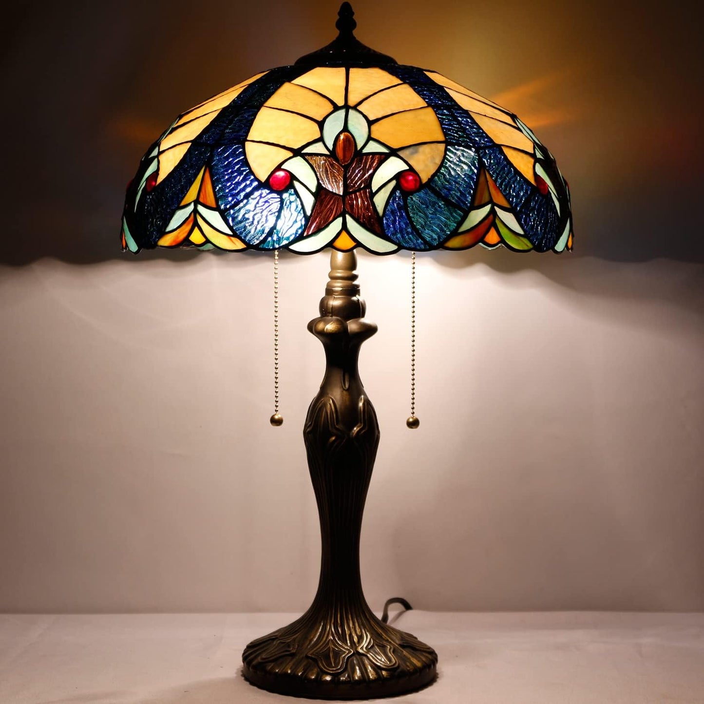 Tiffany Style Stained Glass Table Lamp – 19" Blue & Purple Dragonfly Accent Lamp