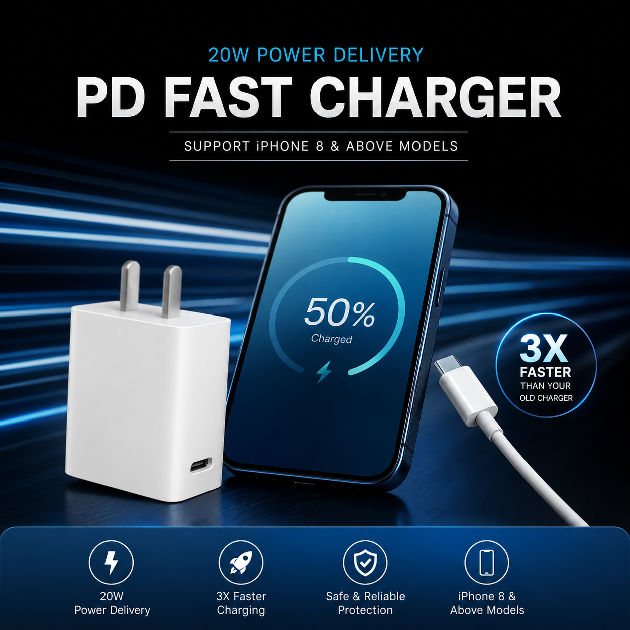 20W PD 3.0 USB-C Charging Wall Adapter