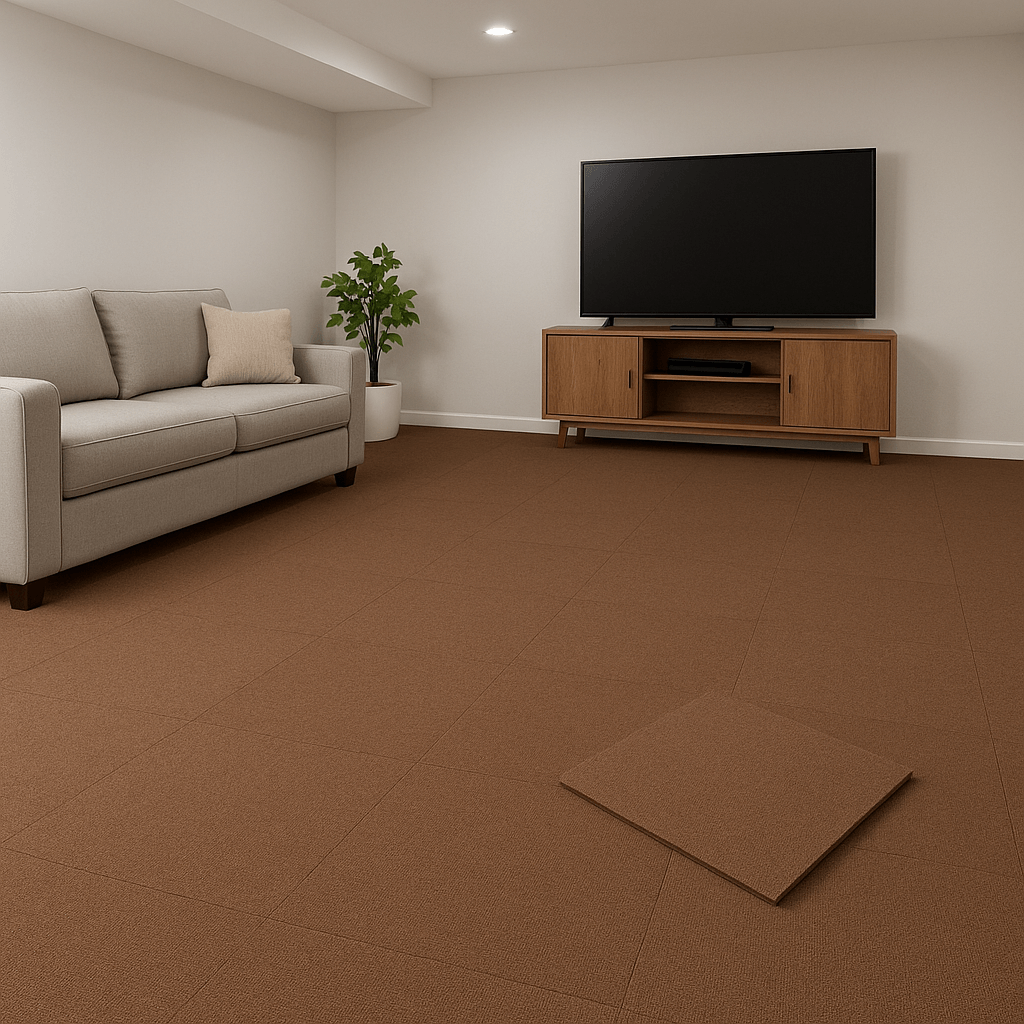 Brown carpet tiles self-adhesive carpet tiles 10-pack shown flat