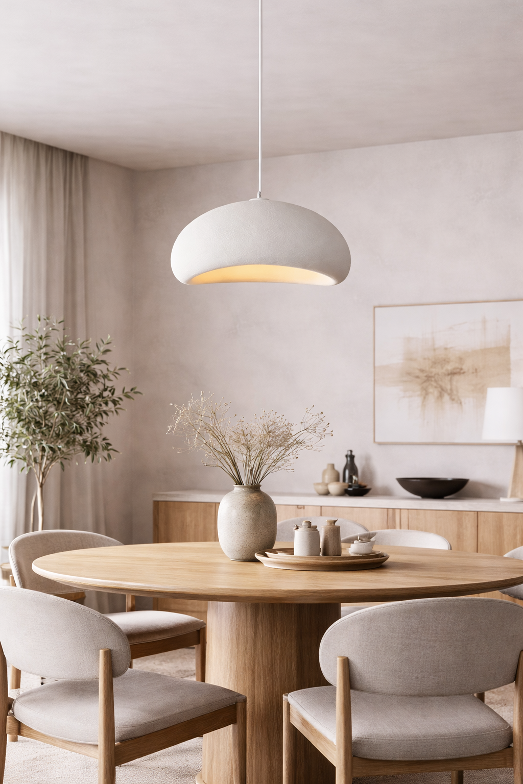 40cm Wabi Sabi Pendant Light – Matte White Japanese Bird Nest Hanging Lamp (E26 Included)