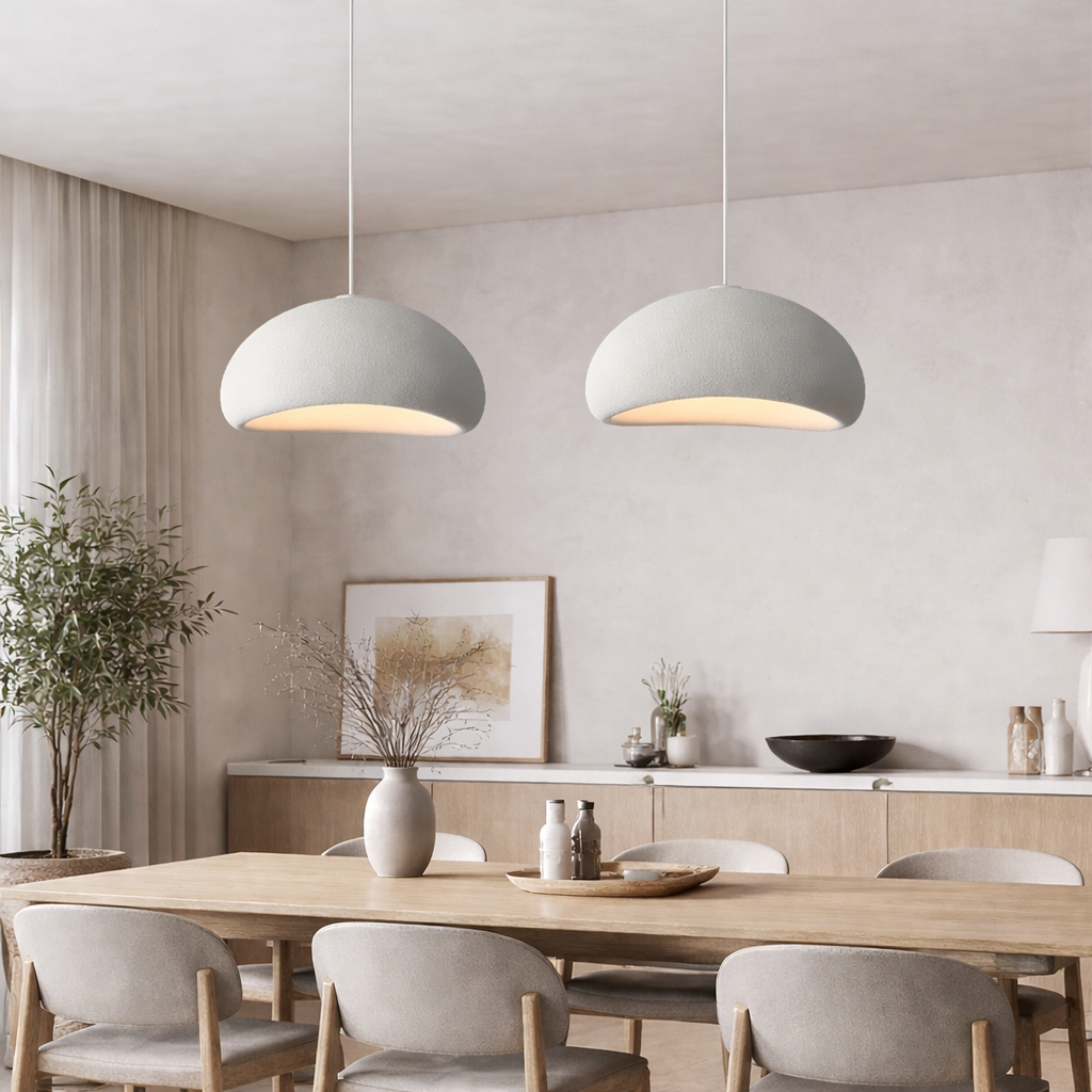 40cm Wabi Sabi Pendant Light – Matte White Japanese Bird Nest Hanging Lamp (E26 Included)